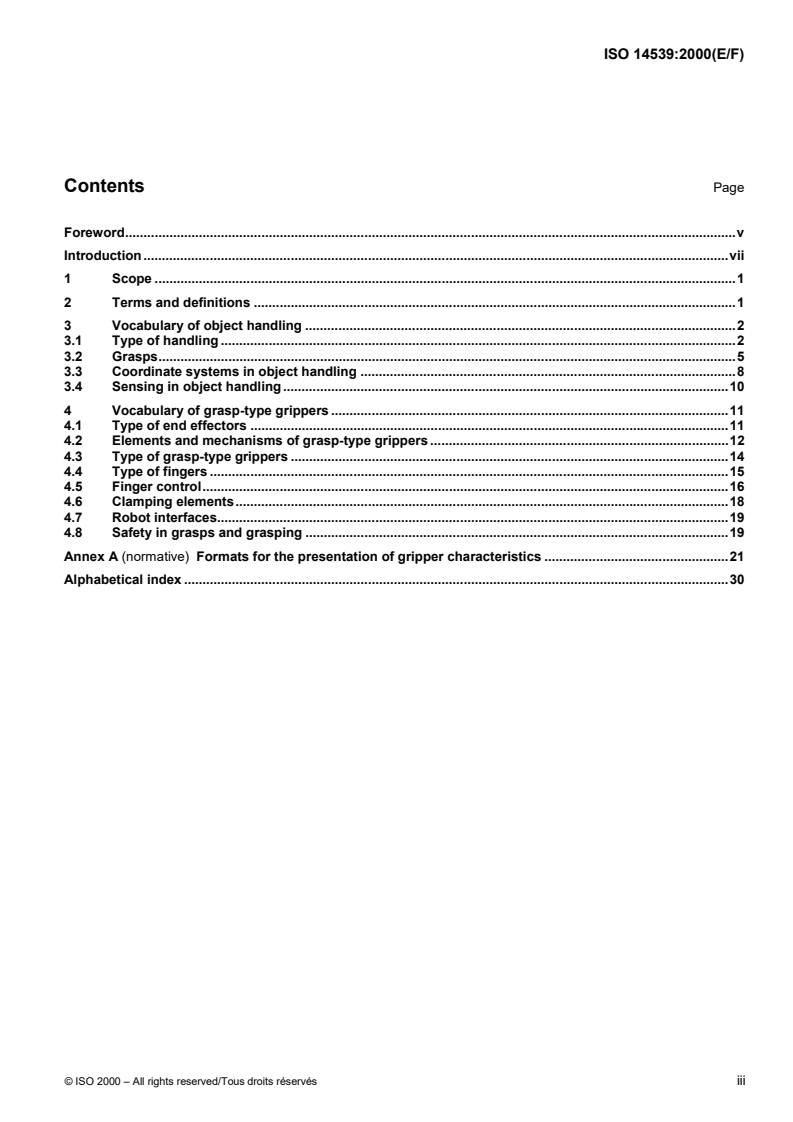 ISO 14539:2000 ISO 14539:2000 - Manipulating industrial robots — Object handling with grasp-type grippers — Vocabulary and presentation of characteristics/2/2000 - Page 3 preview