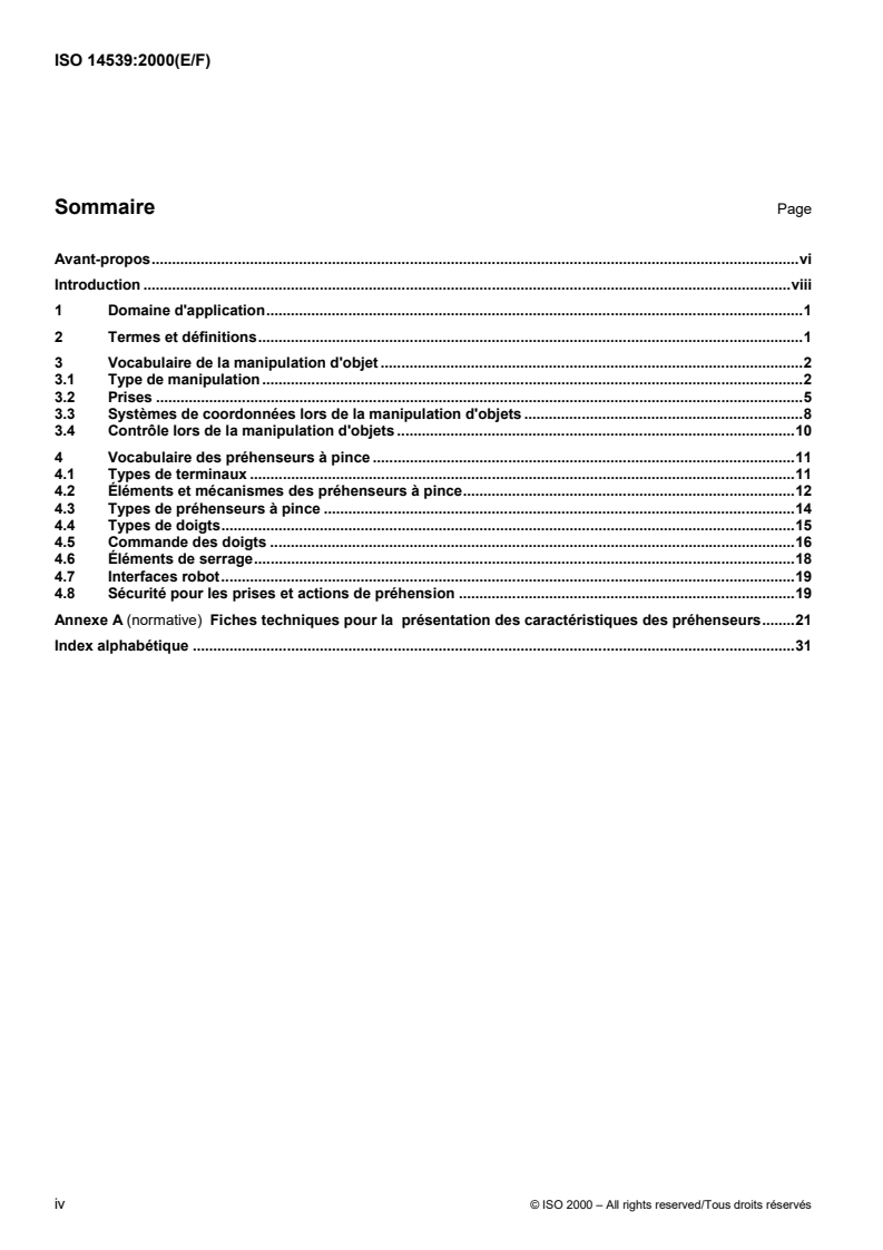 ISO 14539:2000 ISO 14539:2000 - Manipulating industrial robots — Object handling with grasp-type grippers — Vocabulary and presentation of characteristics/2/2000 - Page 4 preview