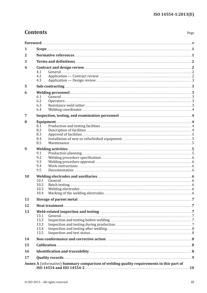 ISO 14554-1:2013 ISO 14554-1:2013 - Quality requirements for welding — Resistance welding of metallic materials — Part 1: Comprehensive quality requirements/10/2013 - Page 3 preview