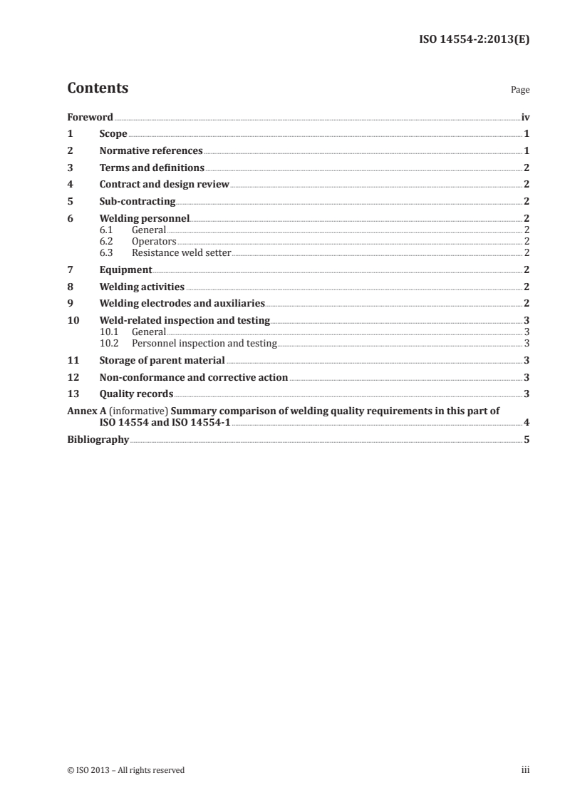 ISO 14554-2:2013 ISO 14554-2:2013 - Quality requirements for welding — Resistance welding of metallic materials — Part 2: Elementary quality requirements/10/2013 - Page 3 preview