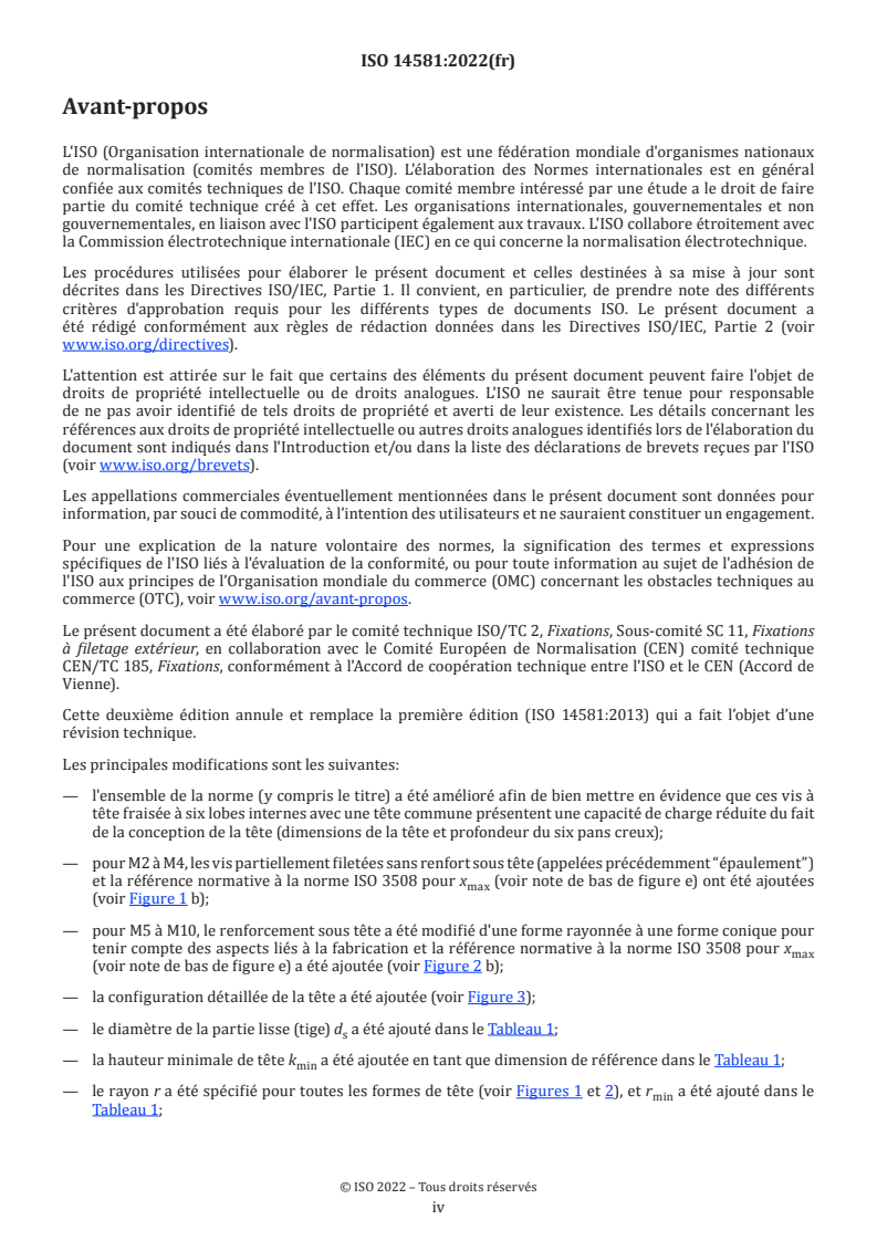 ISO 14581:2022 ISO 14581:2022 - Fixations — Vis à tête fraisée (tête commune) à six lobes internes à capacité de charge réduite - Page 4 preview