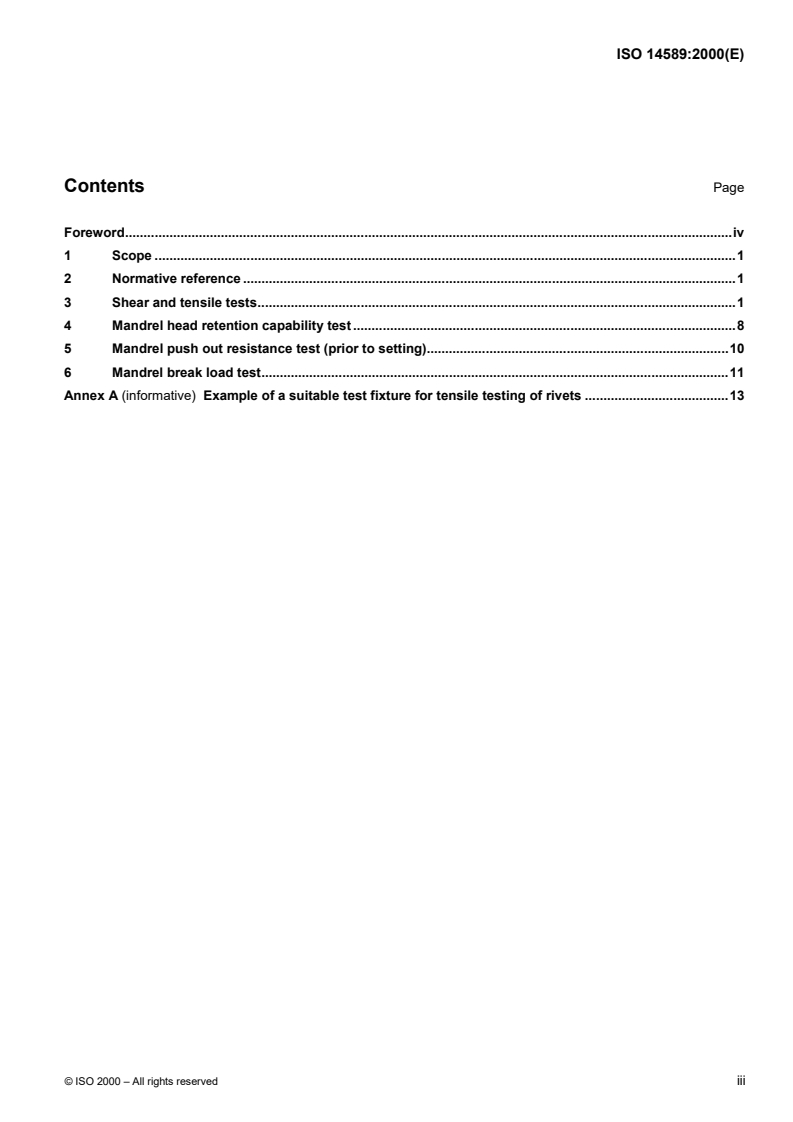 ISO 14589:2000 ISO 14589:2000 - Blind rivets — Mechanical testing/21/2000 - Page 3 preview