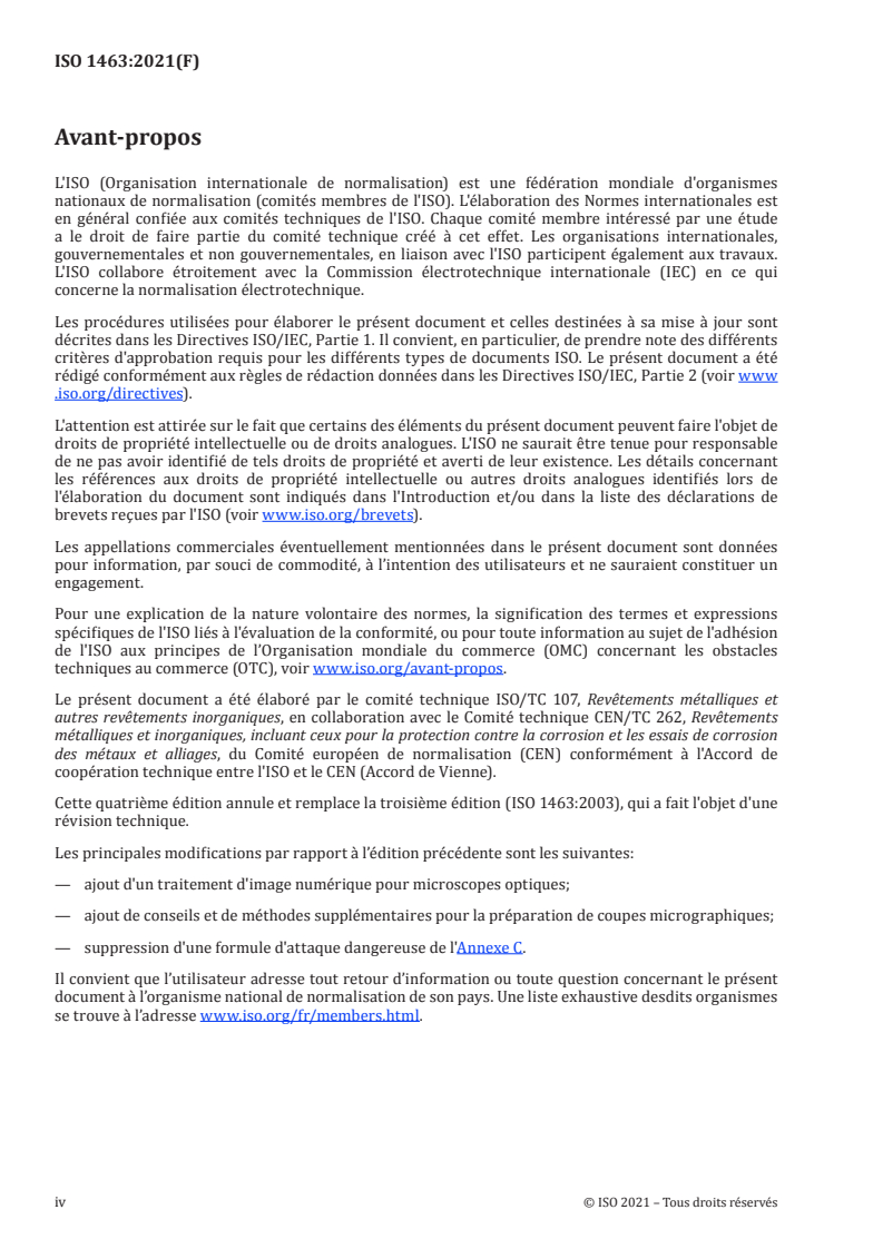 ISO 1463:2021 ISO 1463:2021 - Revêtements métalliques et couches d'oxyde — Mesurage de l'épaisseur de revêtement — Méthode par coupe micrographique
Released:5/11/2021 - Page 4 preview