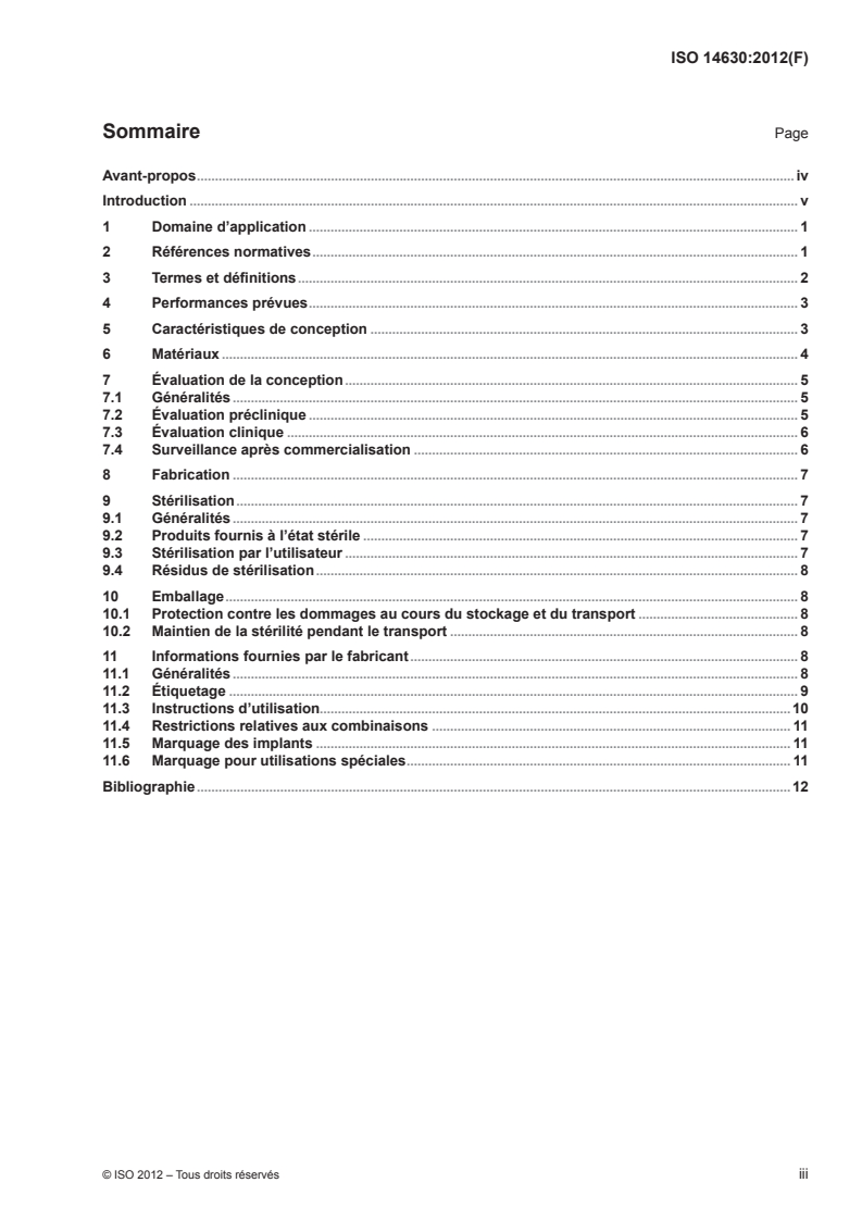 ISO 14630:2012 ISO 14630:2012 - Implants chirurgicaux non actifs — Exigences générales/28/2012 - Page 3 preview