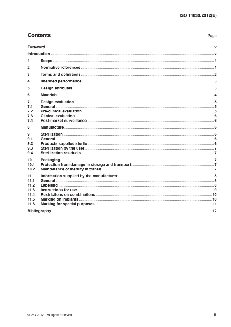 ISO 14630:2012 ISO 14630:2012 - Non-active surgical implants — General requirements/28/2012 - Page 3 preview