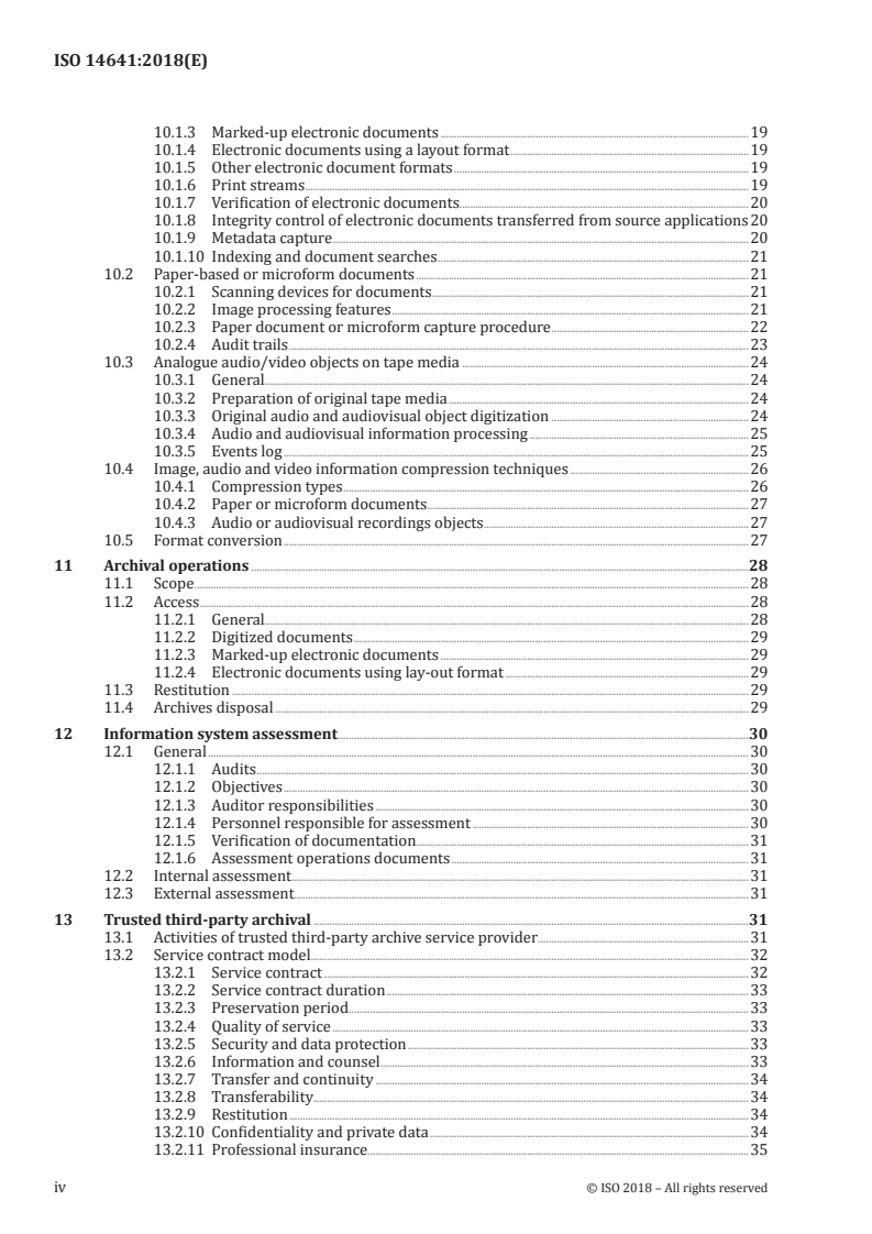 ISO 14641:2018 ISO 14641:2018 - Electronic document management — Design and operation of an information system for the preservation of electronic documents — Specifications/7/2018 - Page 4 preview