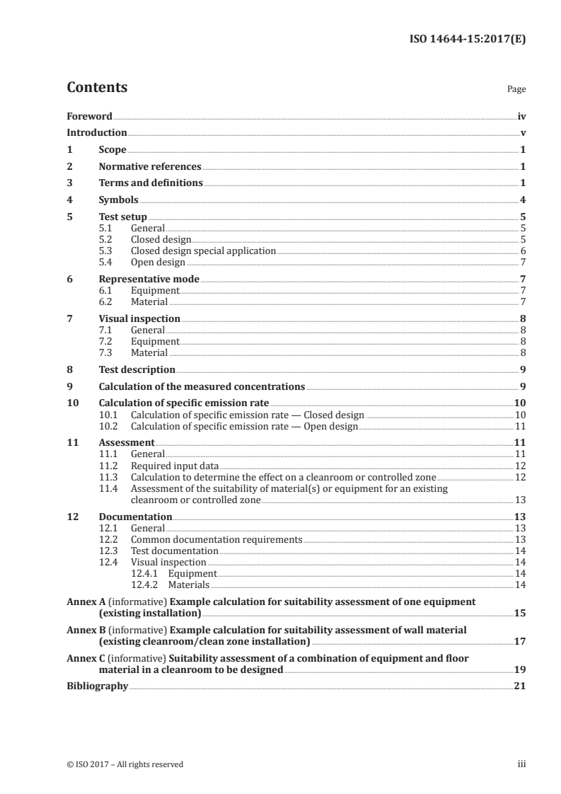 ISO 14644-15:2017 ISO 14644-15:2017 - Cleanrooms and associated controlled environments — Part 15: Assessment of suitability for use of equipment and materials by airborne chemical concentration/26/2017 - Page 3 preview