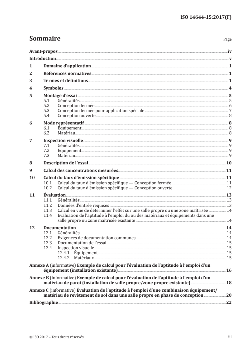 ISO 14644-15:2017 ISO 14644-15:2017 - Salles propres et environnements maîtrisés apparentés — Partie 15: Évaluation de l'aptitude à l'emploi des équipements et des matériaux par la détermination de la concentration chimique aéroportée/26/2017 - Page 3 preview