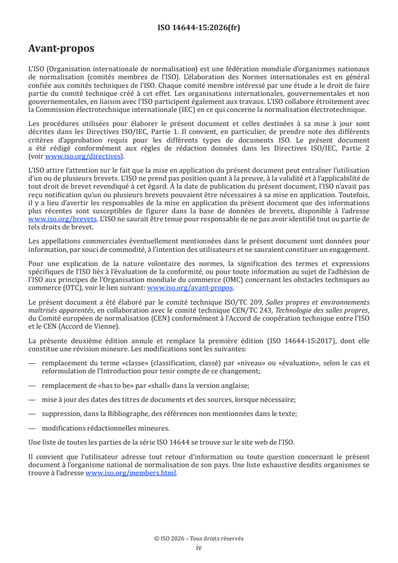 ISO 14644-15:2026 ISO 14644-15:2026 - Salles propres et environnements maîtrisés apparentés — Partie 15: Évaluation de l'aptitude à l'emploi des équipements et des matériaux par la détermination de la concentration chimique aéroportée - Page 4 preview