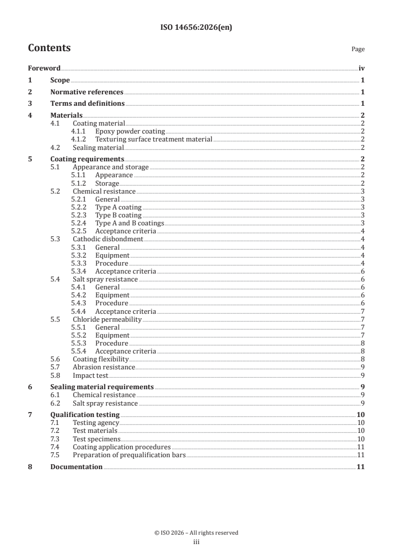 ISO 14656:2026 ISO 14656:2026 - Steel — Epoxy powder and sealing material for the coating of steel for the reinforcement of concrete - Page 3 preview