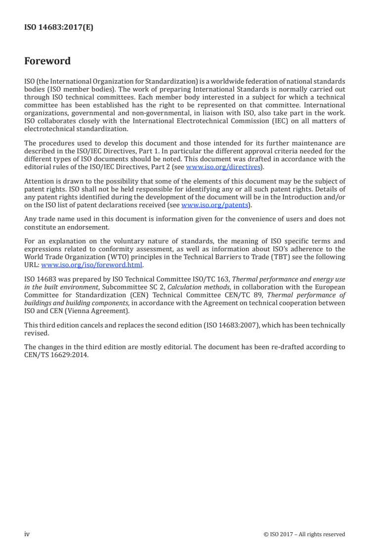 ISO 14683:2017 ISO 14683:2017 - Thermal bridges in building construction — Linear thermal transmittance — Simplified methods and default values/21/2017 - Page 4 preview