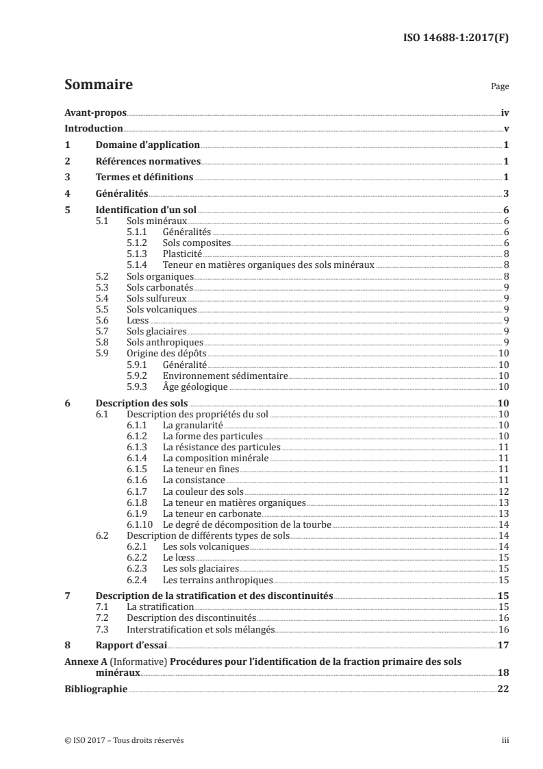 ISO 14688-1:2017 ISO 14688-1:2017 - Reconnaissance et essais géotechniques — Identification et classification des sols — Partie 1: Identification et description/18/2018 - Page 3 preview