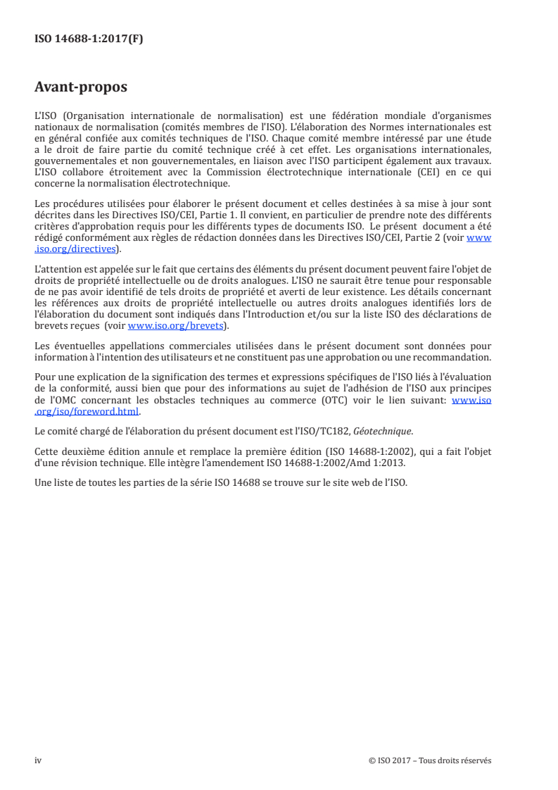 ISO 14688-1:2017 ISO 14688-1:2017 - Reconnaissance et essais géotechniques — Identification et classification des sols — Partie 1: Identification et description/18/2018 - Page 4 preview