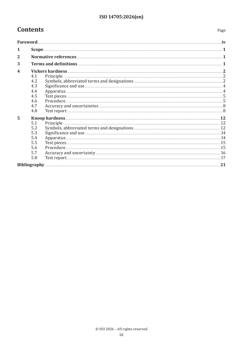 ISO 14705:2026 ISO 14705:2026 - Fine ceramics (advanced ceramics, advanced technical ceramics) — Test method for hardness of monolithic ceramics at room temperature - Page 3 preview