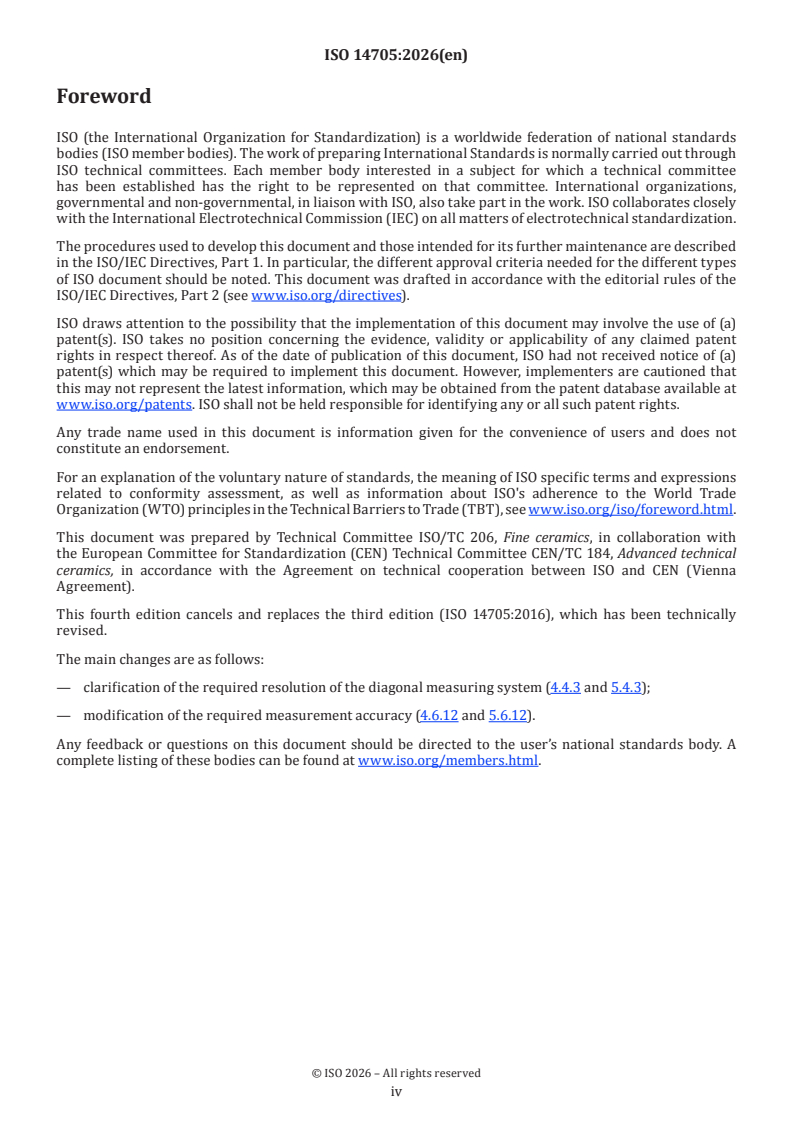 ISO 14705:2026 ISO 14705:2026 - Fine ceramics (advanced ceramics, advanced technical ceramics) — Test method for hardness of monolithic ceramics at room temperature - Page 4 preview