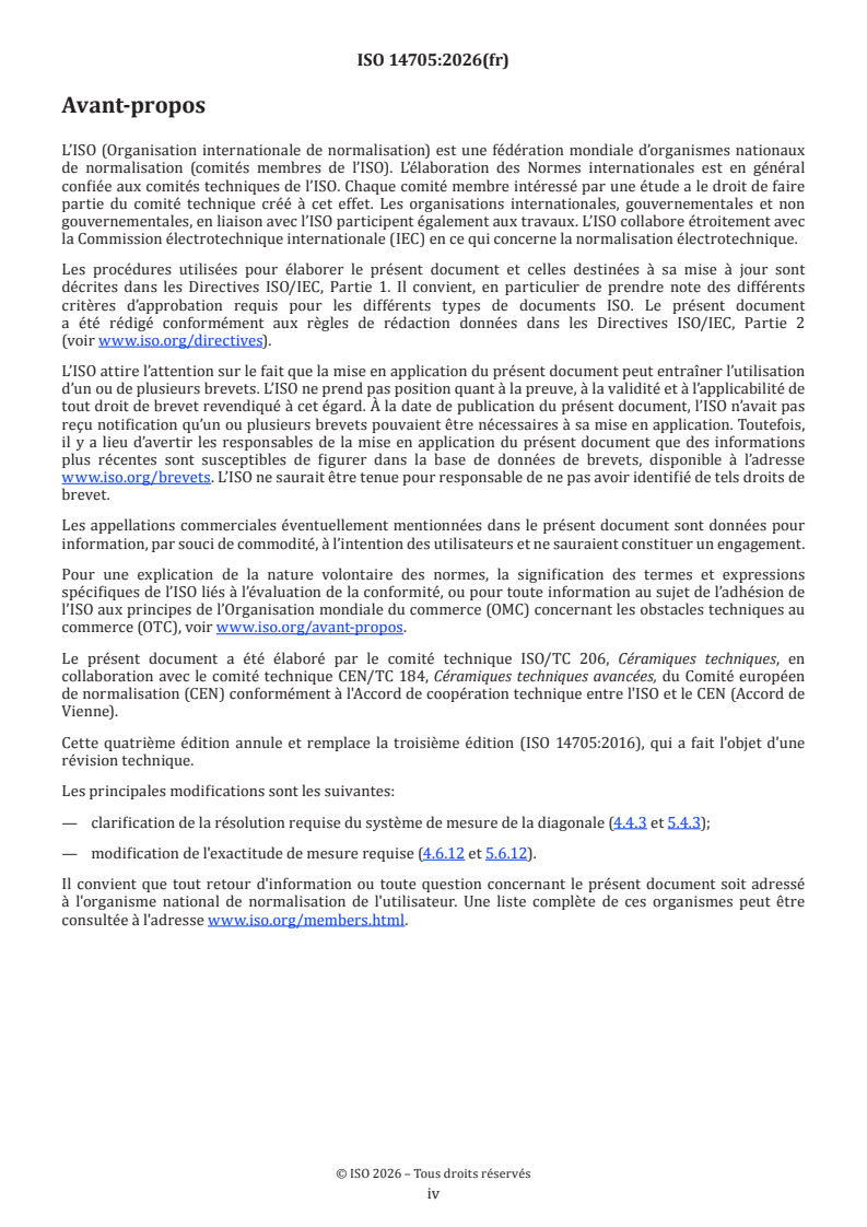 ISO 14705:2026 ISO 14705:2026 - Céramiques techniques — Méthodes d’essai de dureté des céramiques monolithiques à température ambiante - Page 4 preview