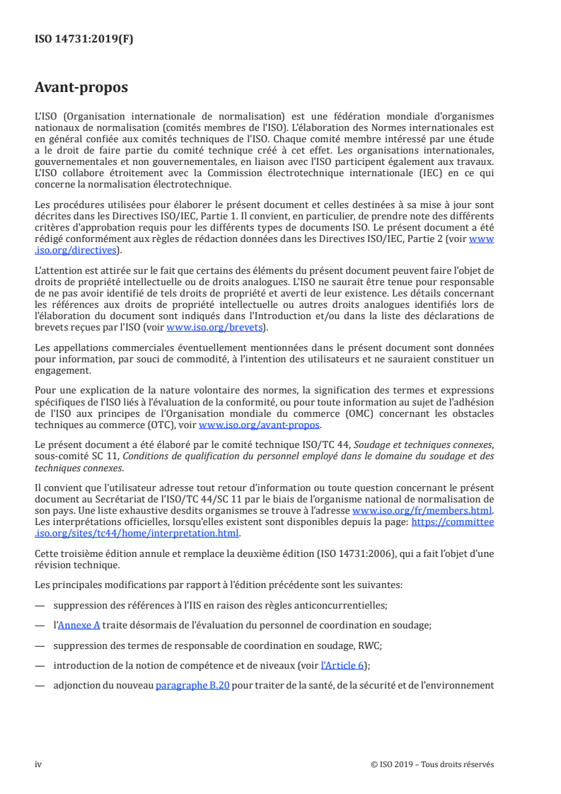 ISO 14731:2019 ISO 14731:2019 - Coordination en soudage — Tâches et responsabilités/18/2019 - Page 4 preview