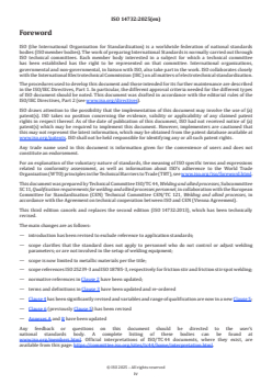 ISO 14732:2025 - Welding personnel — Qualification testing of welding operators and weld setters for mechanized and automatic welding of metallic materials
Released:12. 06. 2025 - Page 4 preview