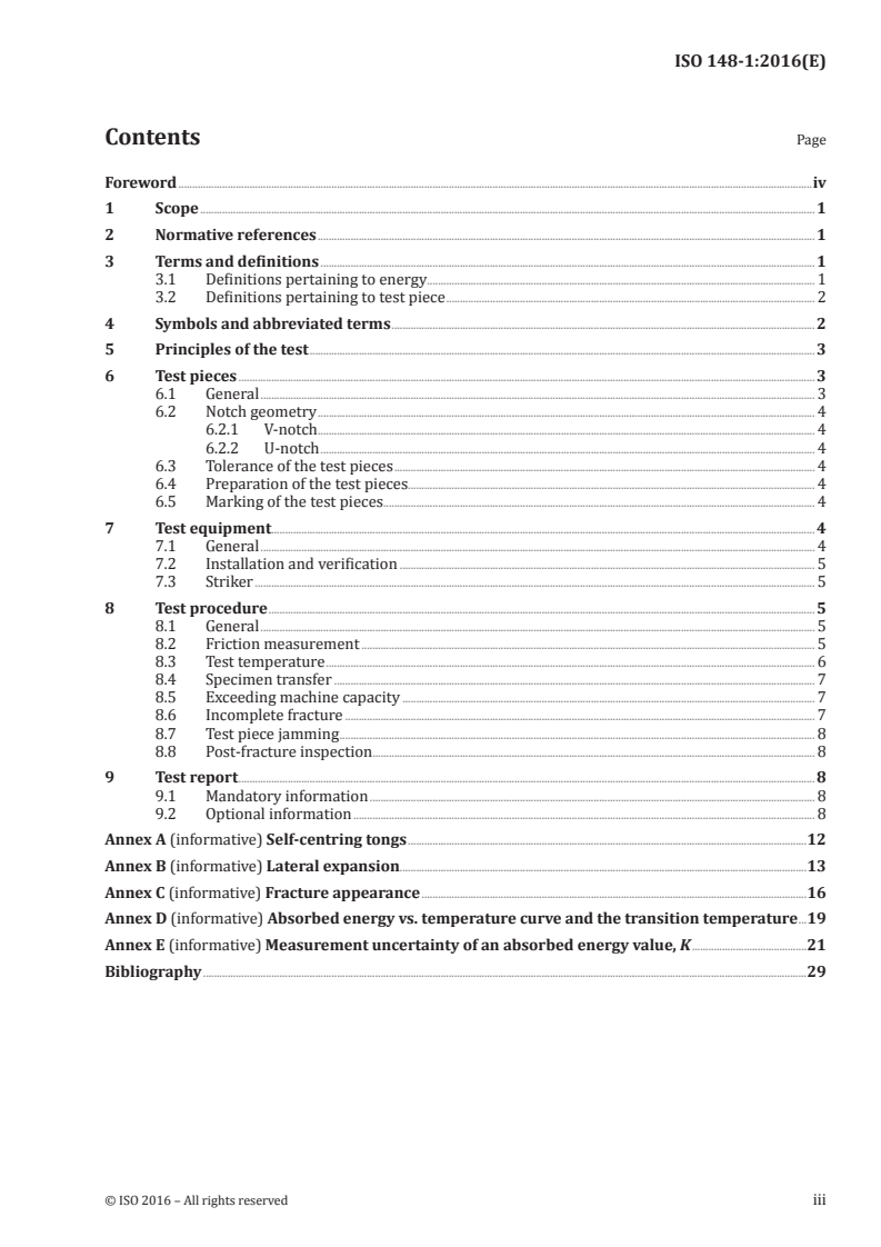 ISO 148-1:2016 ISO 148-1:2016 - Metallic materials — Charpy pendulum impact test — Part 1: Test method/12/2016 - Page 3 preview