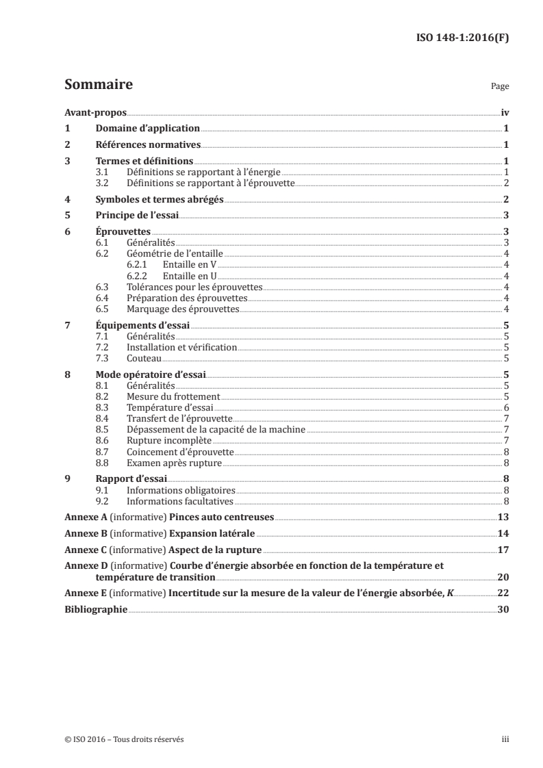 ISO 148-1:2016 ISO 148-1:2016 - Matériaux métalliques — Essai de flexion par choc sur éprouvette Charpy — Partie 1: Méthode d'essai/12/2016 - Page 3 preview