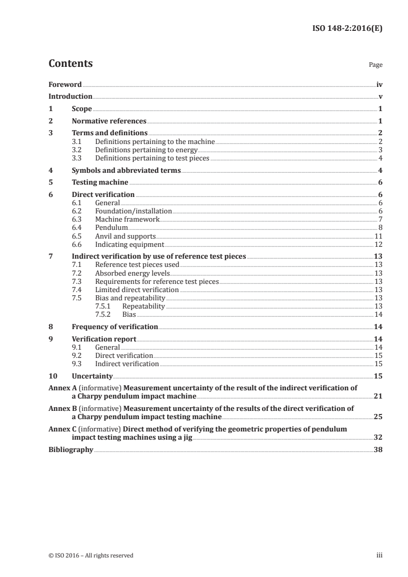ISO 148-2:2016 ISO 148-2:2016 - Metallic materials — Charpy pendulum impact test — Part 2: Verification of testing machines/12/2016 - Page 3 preview