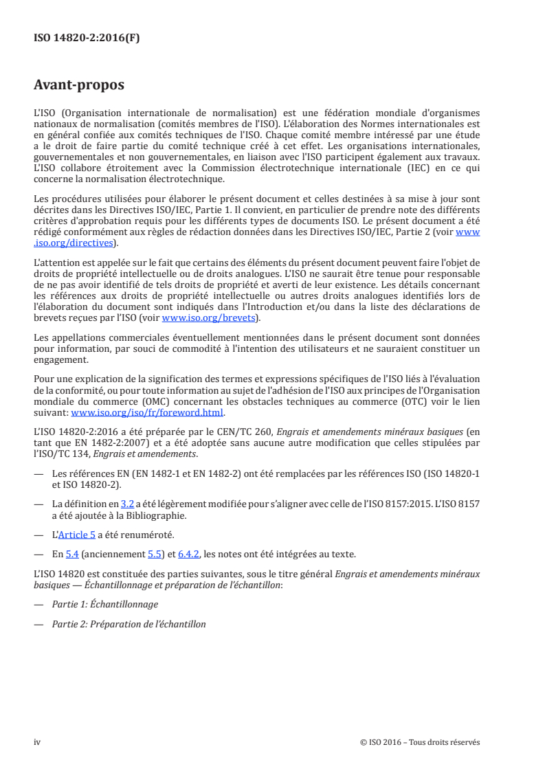 ISO 14820-2:2016 ISO 14820-2:2016 - Engrais et amendements minéraux basiques — Échantillonnage et préparation de l'échantillon — Partie 2: Préparation des échantillons/27/2019 - Page 4 preview
