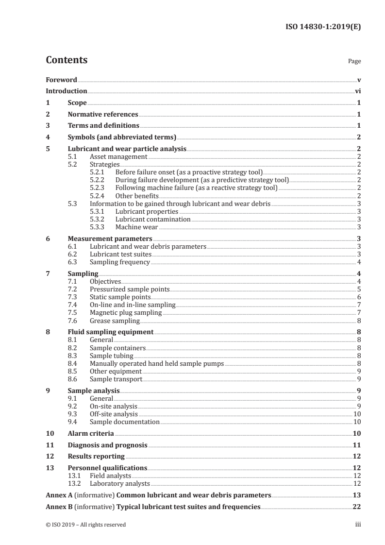 ISO 14830-1:2019 ISO 14830-1:2019 - Condition monitoring and diagnostics of machine systems — Tribology-based monitoring and diagnostics — Part 1: General requirements and guidelines/2/2019 - Page 3 preview