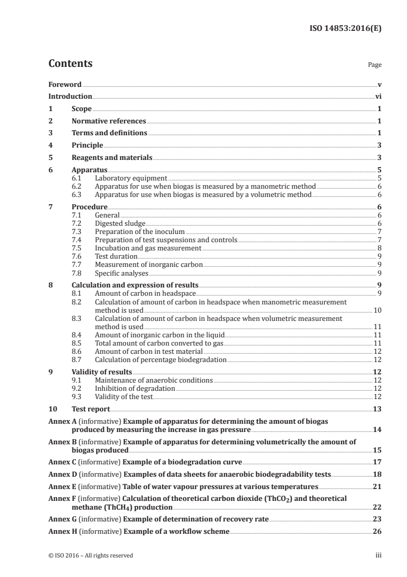 ISO 14853:2016 ISO 14853:2016 - Plastics — Determination of the ultimate anaerobic biodegradation of plastic materials in an aqueous system — Method by measurement of biogas production/14/2016 - Page 3 preview