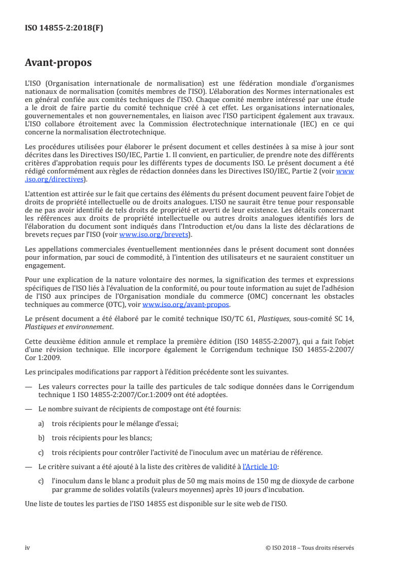 ISO 14855-2:2018 ISO 14855-2:2018 - Détermination de la biodégradabilité aérobie ultime des matériaux plastiques dans des conditions contrôlées de compostage — Méthode par analyse du dioxyde de carbone libéré — Partie 2: Mesurage gravimétrique du dioxyde de carbone libéré lors d'un essai de laboratoire/25/2018 - Page 4 preview