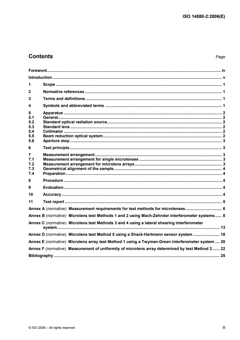 ISO 14880-2:2006 ISO 14880-2:2006 - Optics and photonics -- Microlens arrays - Page 3 preview