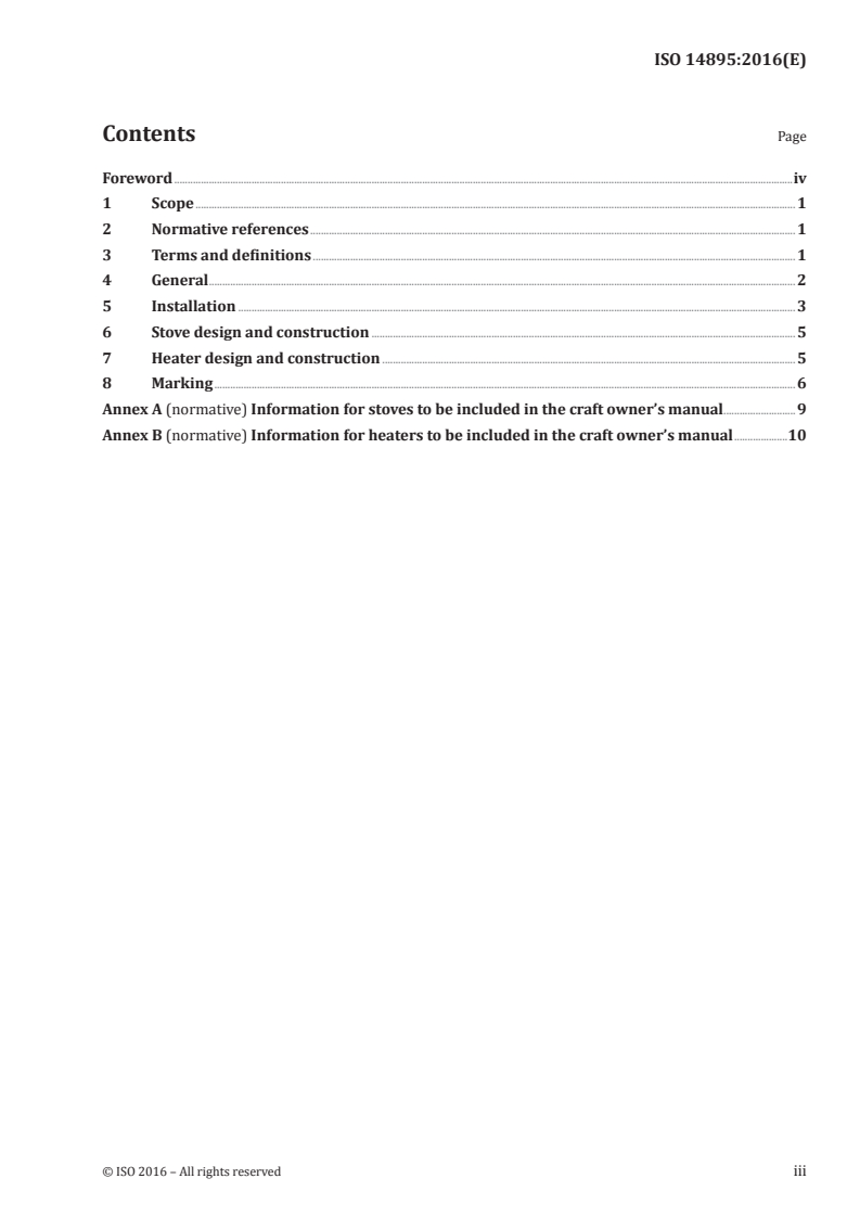 ISO 14895:2016 ISO 14895:2016 - Small craft — Liquid-fuelled galley stoves and heating appliances/27/2016 - Page 3 preview