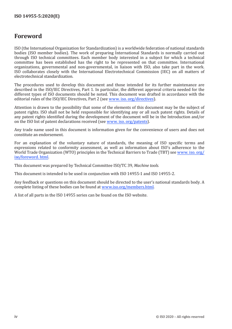 ISO 14955-5:2020 ISO 14955-5:2020 - Machine tools — Environmental evaluation of machine tools — Part 5: Principles for testing woodworking machine tools with respect to energy supplied/19/2020 - Page 4 preview