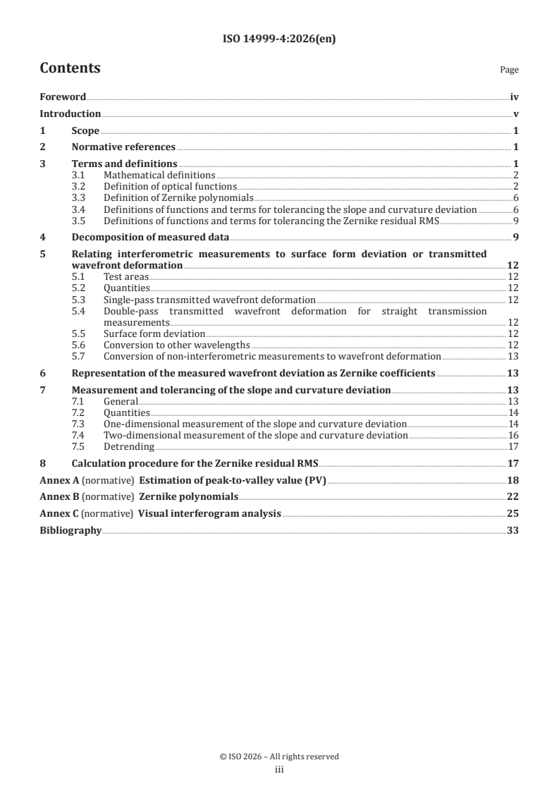 ISO 14999-4:2026 ISO 14999-4:2026 - Optics and photonics — Measurement of optical elements and optical systems — Part 4: Interpretation and evaluation of surface form and wavefront deformation tolerances specified in ISO 10110 - Page 3 preview