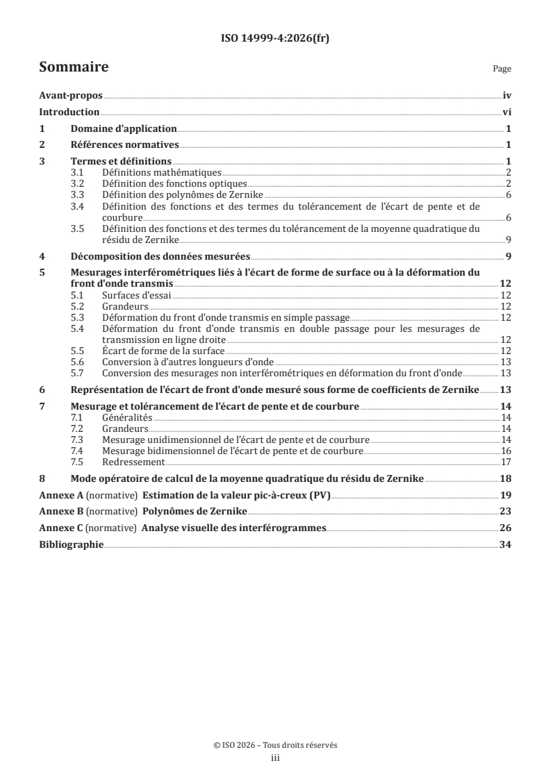 ISO 14999-4:2026 ISO 14999-4:2026 - Optique et photonique — Mesurage de composants et systèmes optiques — Partie 4: Interprétation et évaluation des tolérances de forme de surface et de déformation du front d'onde spécifiées dans l’ISO 10110 - Page 3 preview