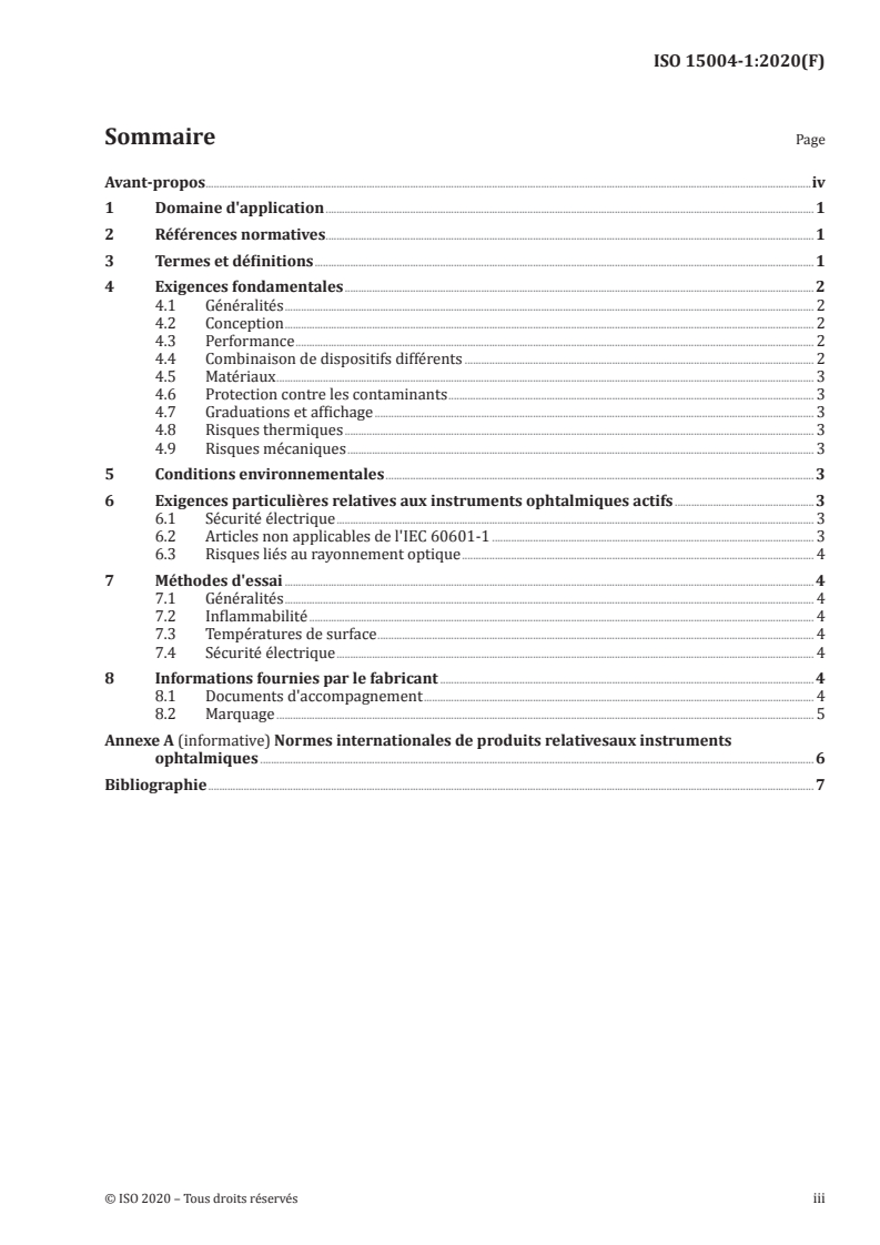 ISO 15004-1:2020 ISO 15004-1:2020 - Instruments ophtalmiques — Exigences fondamentales et méthodes d'essai — Partie 1: Exigences générales applicables à tous les instruments ophtalmiques/13/2020 - Page 3 preview