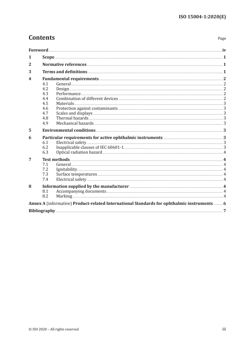 ISO 15004-1:2020 ISO 15004-1:2020 - Ophthalmic instruments — Fundamental requirements and test methods — Part 1: General requirements applicable to all ophthalmic instruments/8/2020 - Page 3 preview