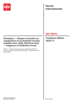ISO 15015:2025 - Plastiques — Plaques extrudées en copolymères d'acrylonitrile-styrène modifiés choc (ABS, AEPDS ou ASA) — Exigences et méthodes d'essai
Released:11. 11. 2025 - Page 1 preview