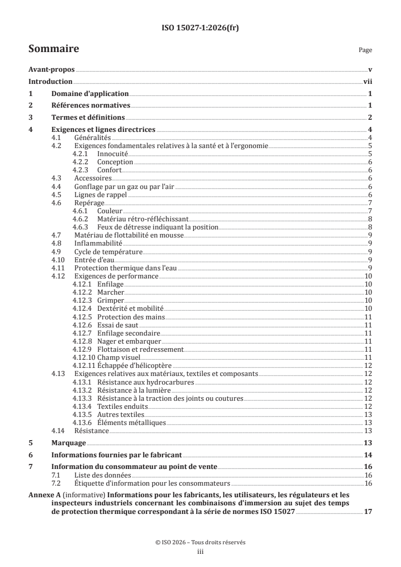 ISO 15027-1:2026 ISO 15027-1:2026 - Combinaisons d'immersion — Partie 1: Exigences de sécurité et de performance pour les combinaisons de port permanent - Page 3 preview