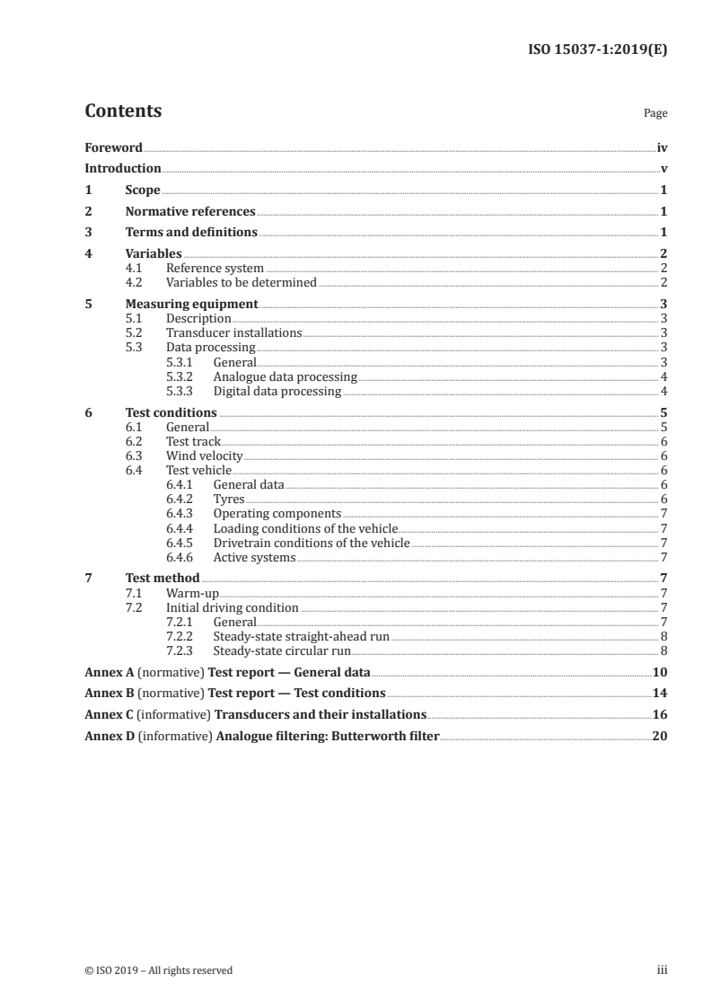 ISO 15037-1:2019 ISO 15037-1:2019 - Road vehicles — Vehicle dynamics test methods — Part 1: General conditions for passenger cars/26/2019 - Page 3 preview