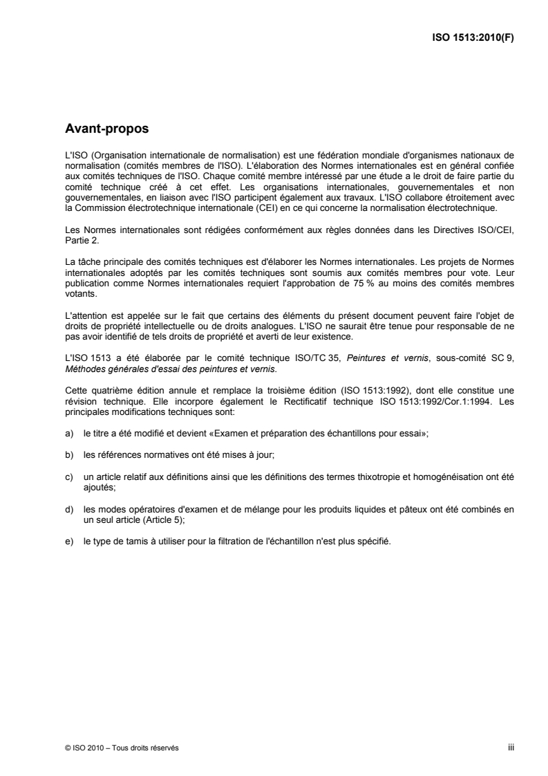 ISO 1513:2010 ISO 1513:2010 - Peintures et vernis — Examen et préparation des échantillons pour essai/12/2010 - Page 3 preview