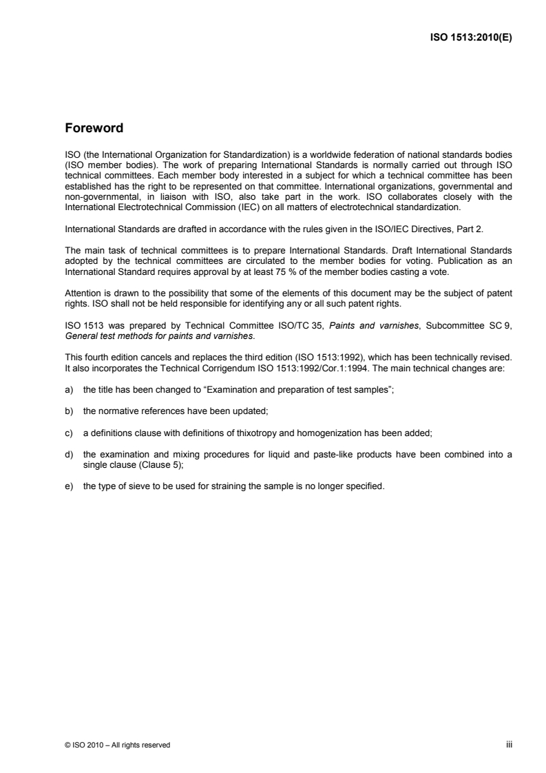 ISO 1513:2010 ISO 1513:2010 - Paints and varnishes — Examination and preparation of test samples/12/2010 - Page 3 preview