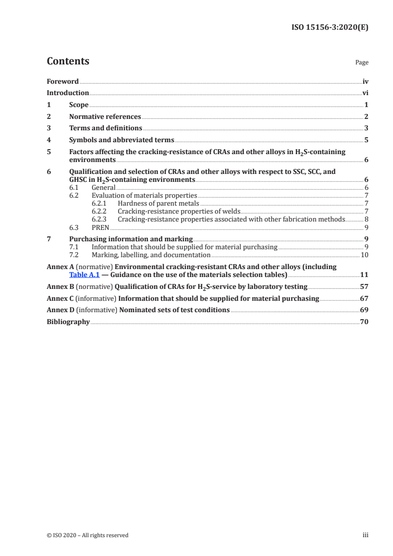 ISO 15156-3:2020 ISO 15156-3:2020 - Petroleum and natural gas industries — Materials for use in H2S-containing environments in oil and gas production — Part 3: Cracking-resistant CRAs (corrosion-resistant alloys) and other alloys/17/2020 - Page 3 preview