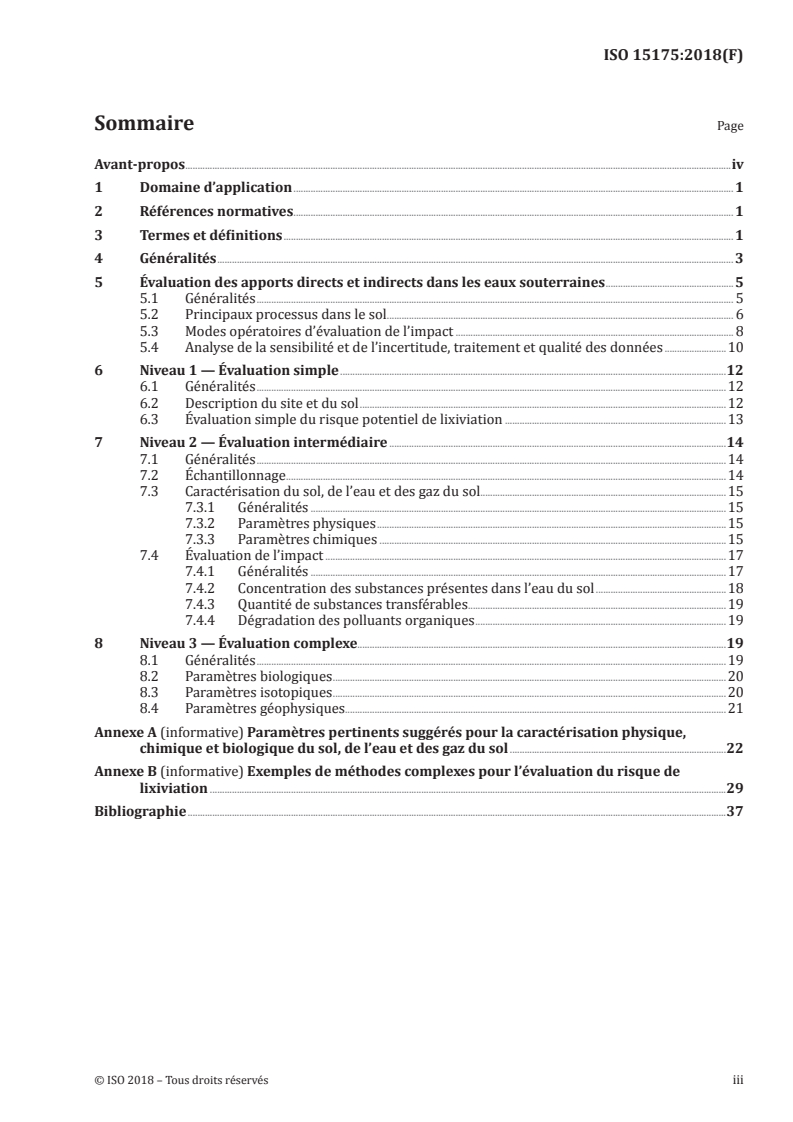 ISO 15175:2018 ISO 15175:2018 - Qualité du sol — Caractérisation des sols pollués en relation avec la protection des eaux souterraines/26/2018 - Page 3 preview