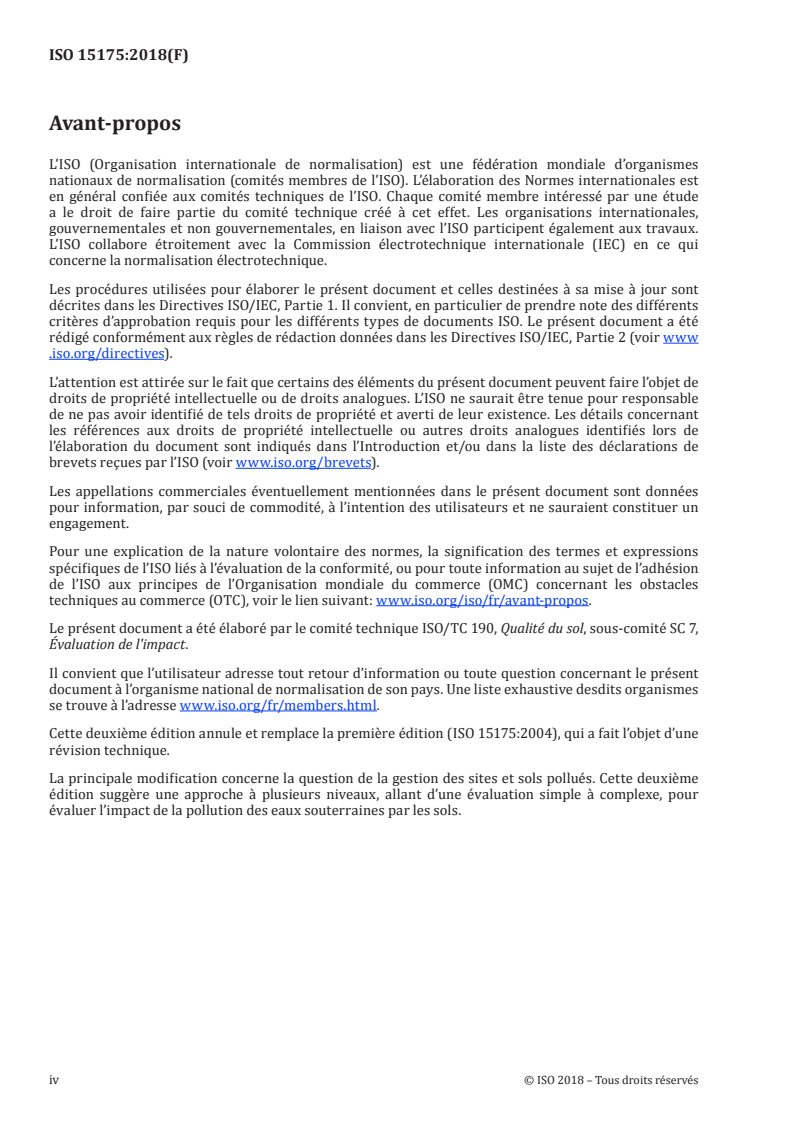ISO 15175:2018 ISO 15175:2018 - Qualité du sol — Caractérisation des sols pollués en relation avec la protection des eaux souterraines/26/2018 - Page 4 preview