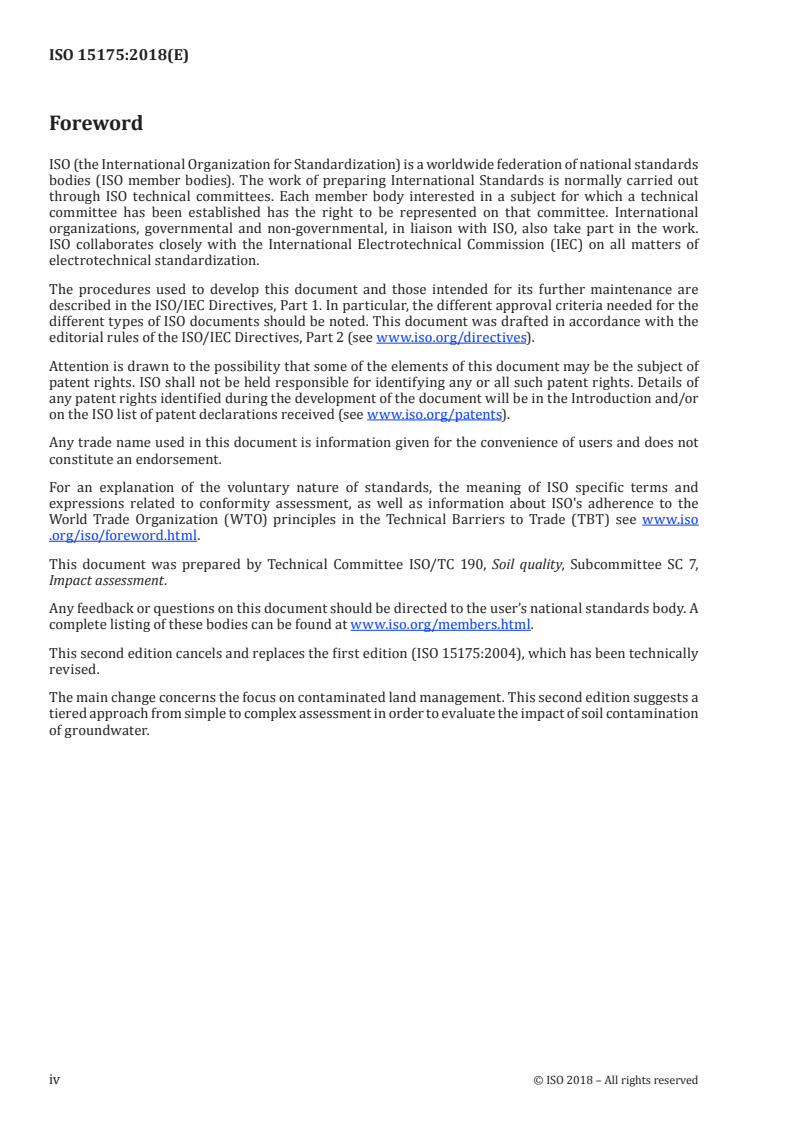 ISO 15175:2018 ISO 15175:2018 - Soil quality — Characterization of contaminated soil related to groundwater protection/26/2018 - Page 4 preview