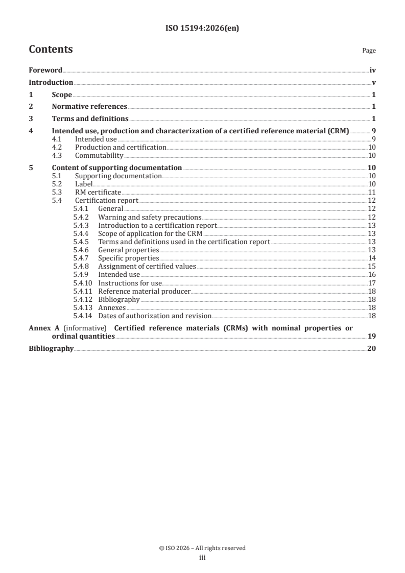 ISO 15194:2026 ISO 15194:2026 - In vitro diagnostic medical devices — Requirements for certified reference materials and the content of supporting documentation - Page 3 preview