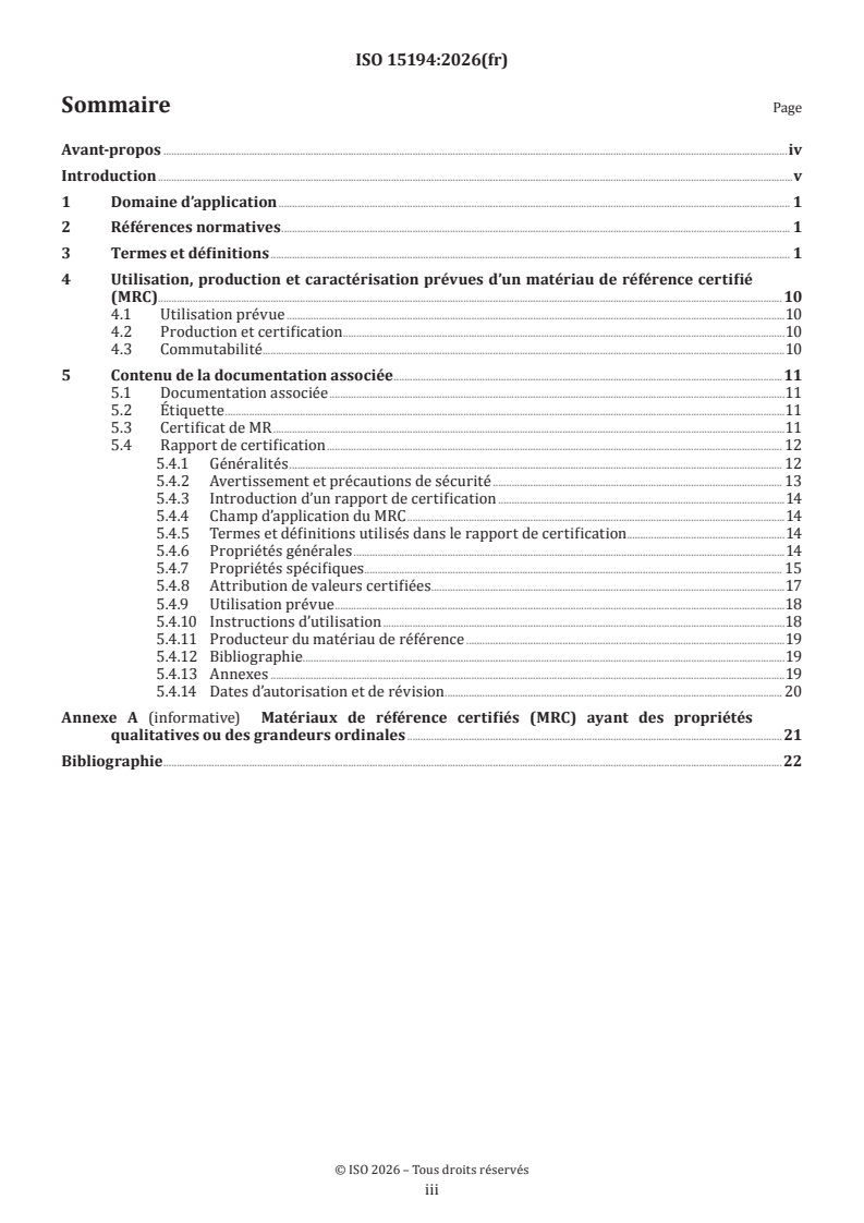 ISO 15194:2026 ISO 15194:2026 - Dispositifs médicaux de diagnostic in vitro — Exigences relatives aux matériaux de référence certifiés et au contenu de la documentation associée - Page 3 preview