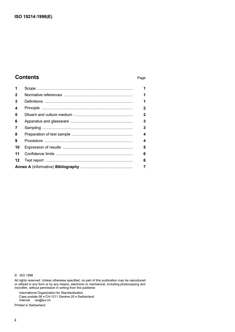 ISO 15214:1998 ISO 15214:1998 - Microbiology of food and animal feeding stuffs — Horizontal method for the enumeration of mesophilic lactic acid bacteria — Colony-count technique at 30 degrees C/23/1998 - Page 2 preview