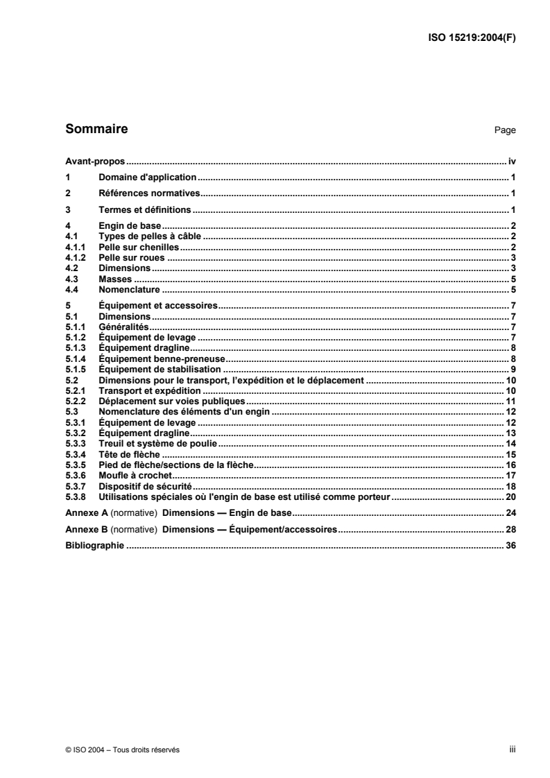 ISO 15219:2004 ISO 15219:2004 - Engins de terrassement — Pelles à câble — Terminologie et spécifications commerciales/3/2004 - Page 3 preview
