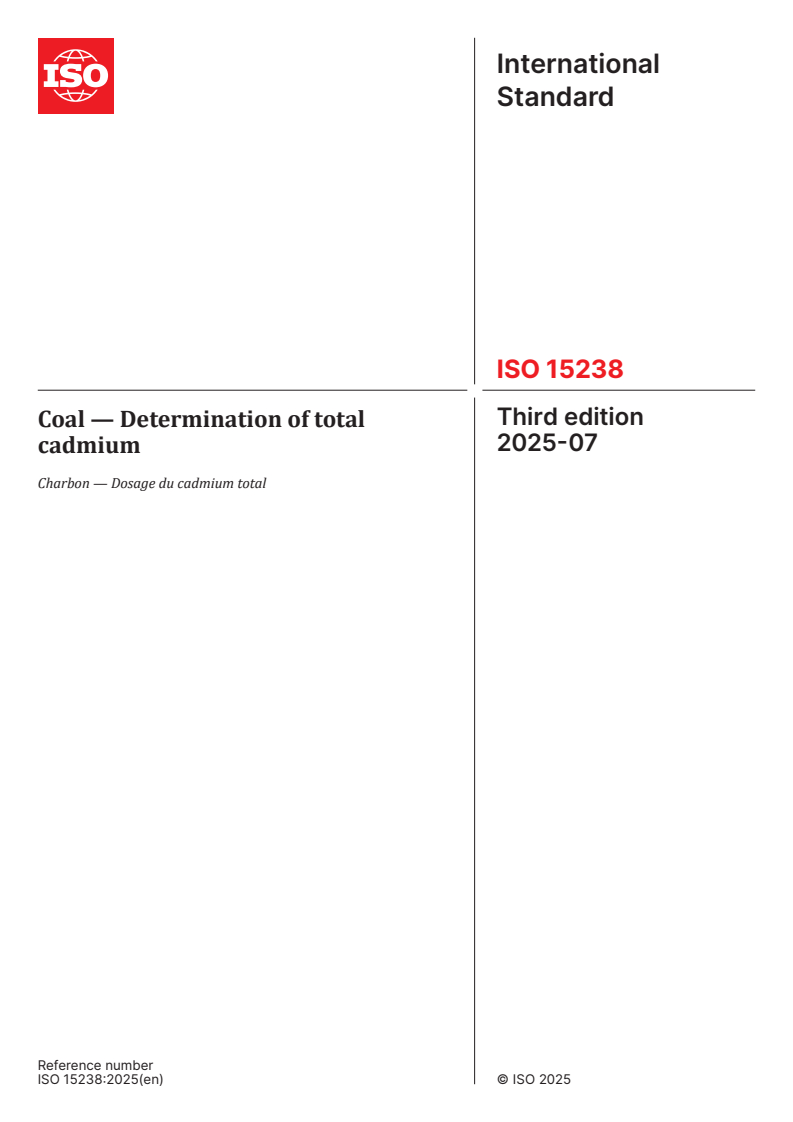 ISO 15238:2025 - Coal — Determination of total cadmium
Released:4. 07. 2025
